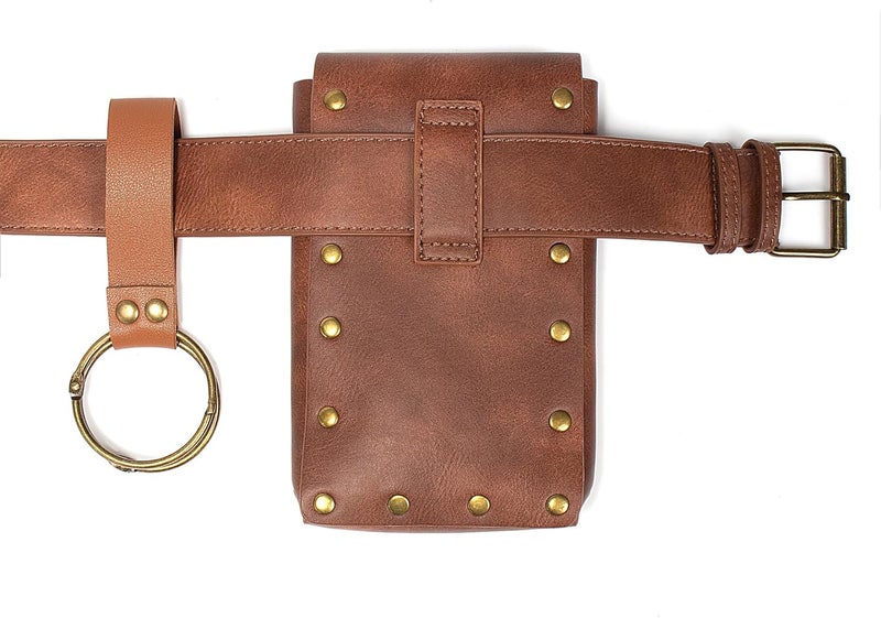 SUMGOGO Belt Pouch Waist Bag Fanny Pack Steampunk Phone Holder Medieval Bag Leather Belt Renaissance Cosplay Costume Accessories (1-Brown) - Image 4